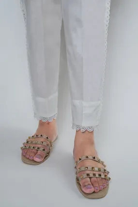 3689-WHITE DYED COTTON TROUSER STITCHED