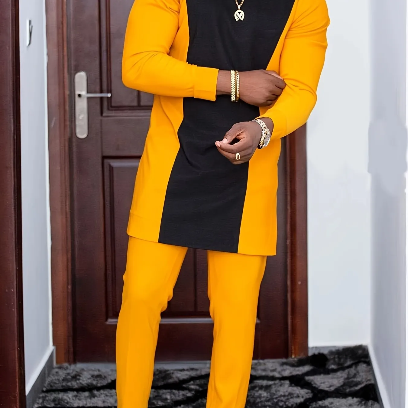 African Mens Senator Wear Kaftan | Yellow
