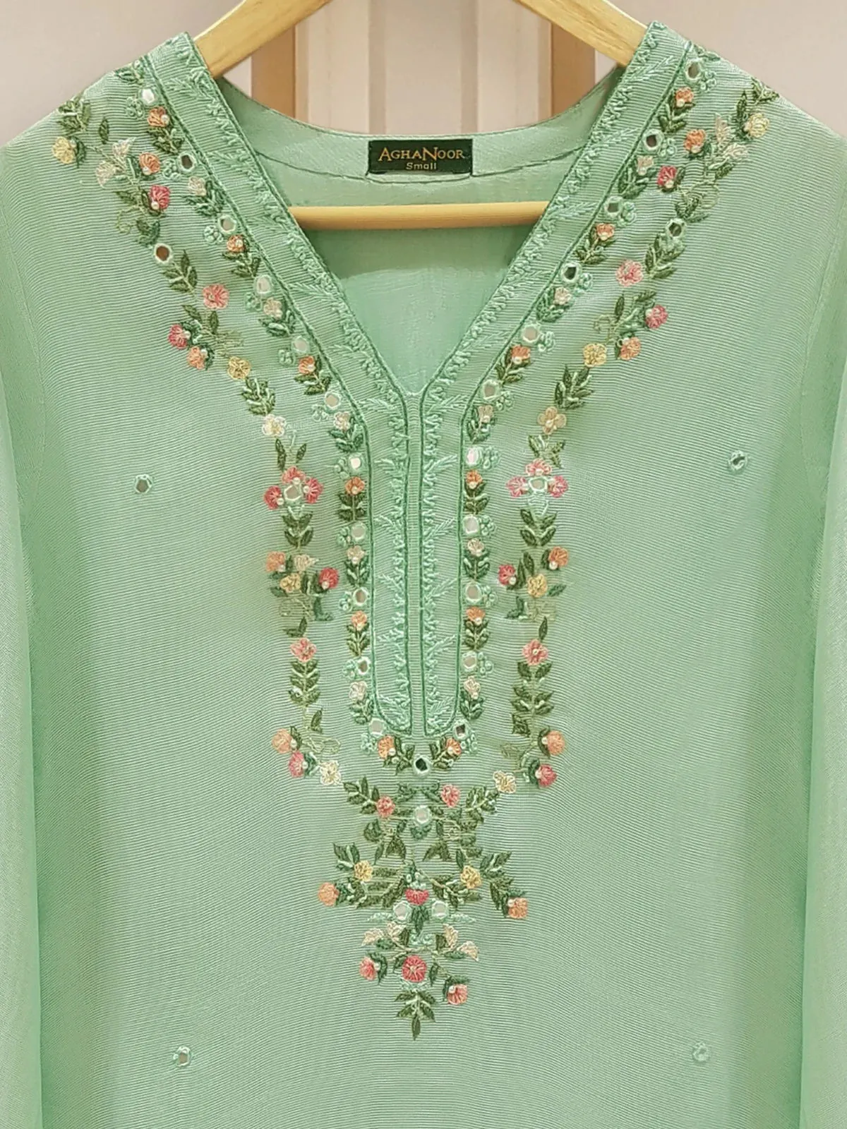 Agha Noor Pista Green Pure Cotton Net 2-Piece (Shirt   Trouser)