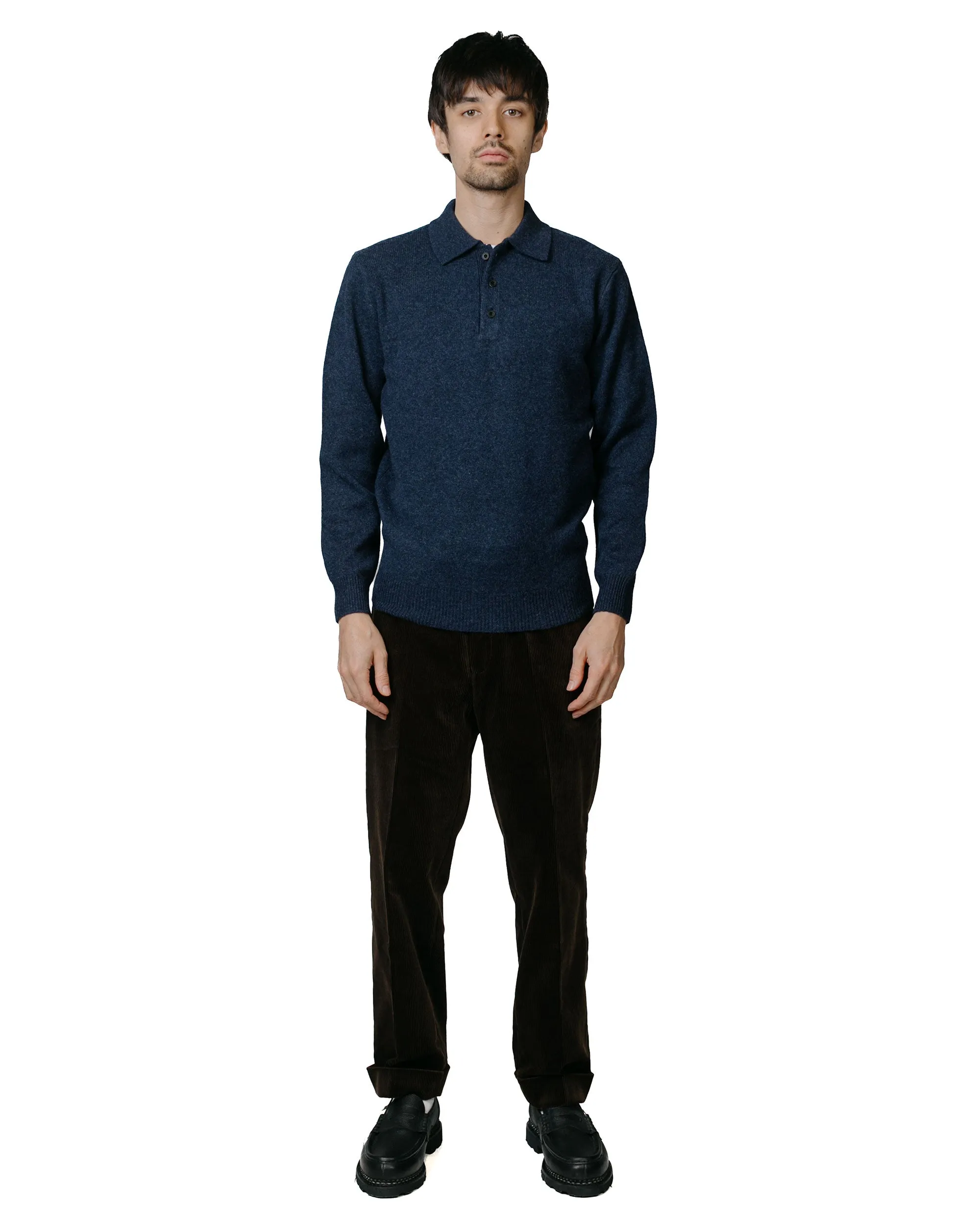 Beams Plus 9G Knit Polo Shirt in Navy