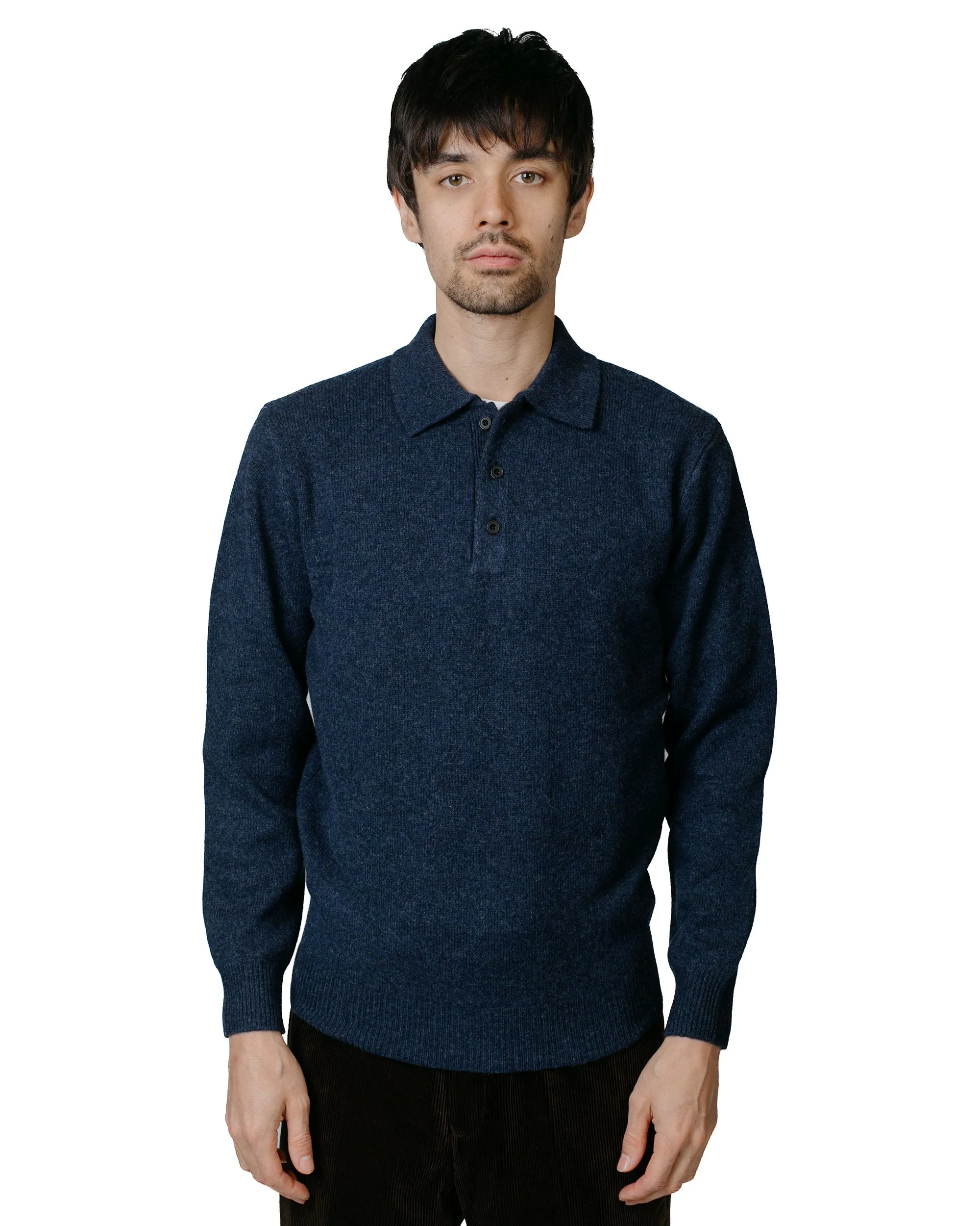 Beams Plus 9G Knit Polo Shirt in Navy