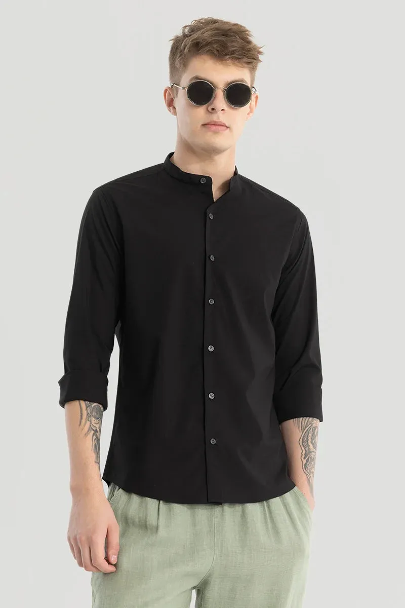 Plain Black Mandarin Collar Shirt