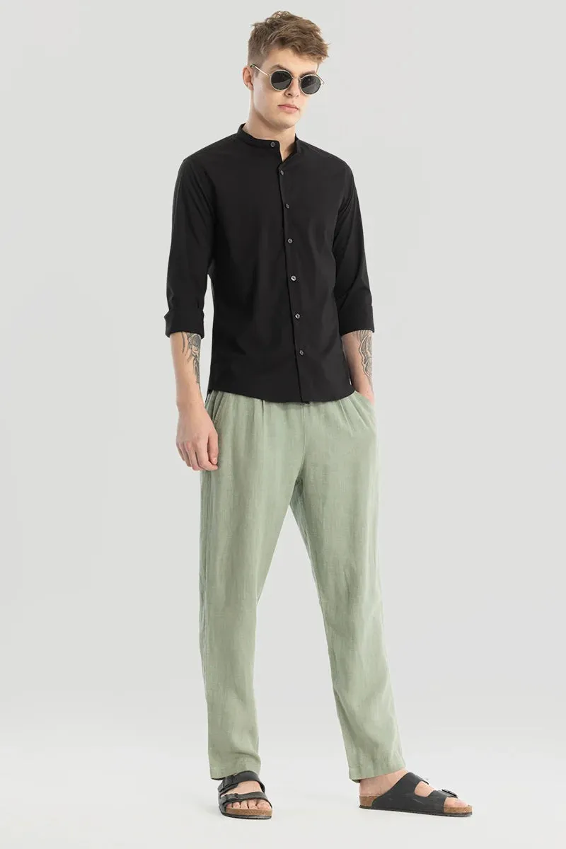 Plain Black Mandarin Collar Shirt