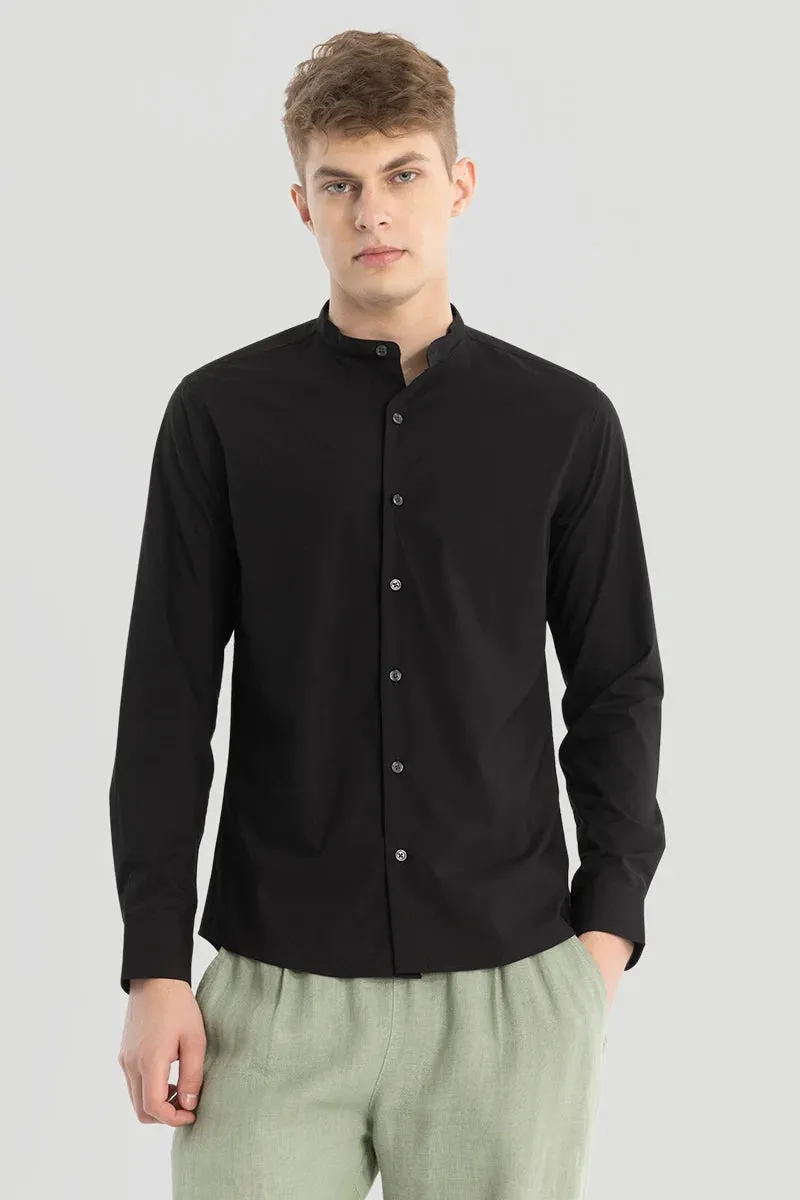 Plain Black Mandarin Collar Shirt