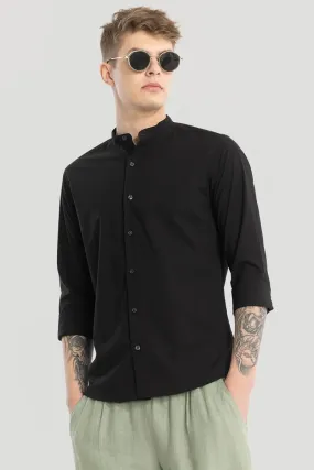 Plain Black Mandarin Collar Shirt