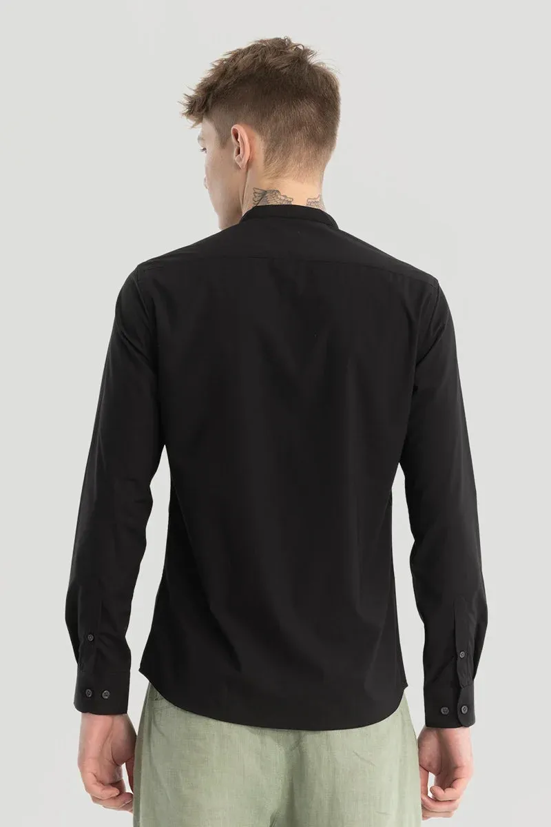 Plain Black Mandarin Collar Shirt