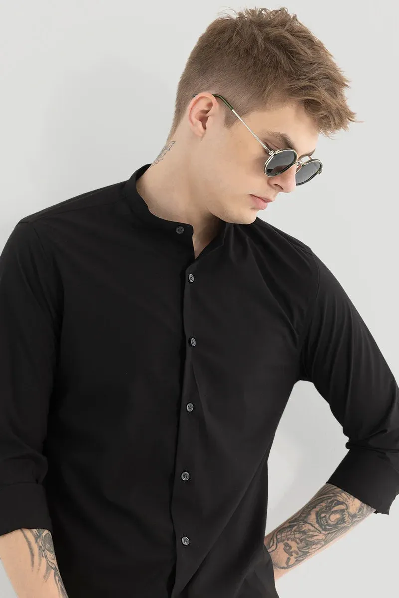 Plain Black Mandarin Collar Shirt