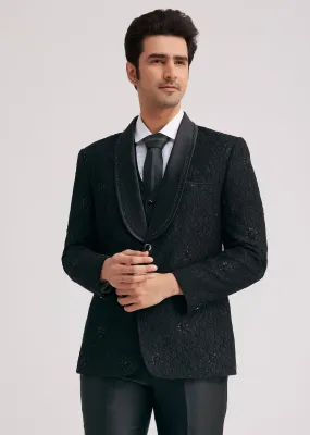 Black Silk Tuxedo With Stone Work And Net Detailing