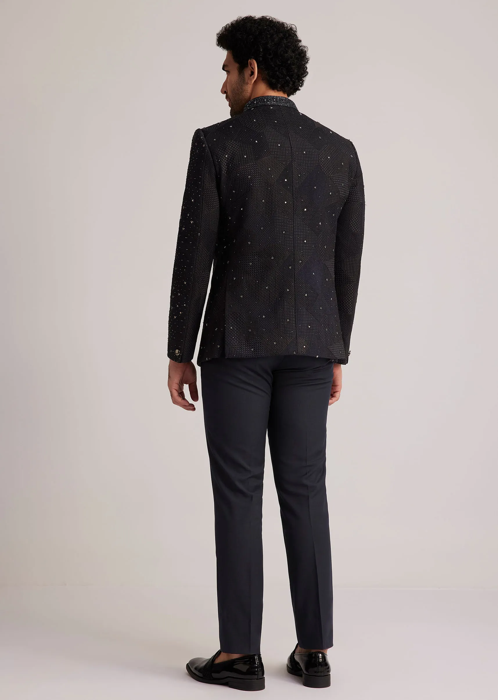 Black Stone Studded Bandhgala Suit