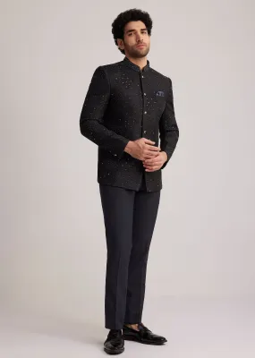 Black Stone Studded Bandhgala Suit