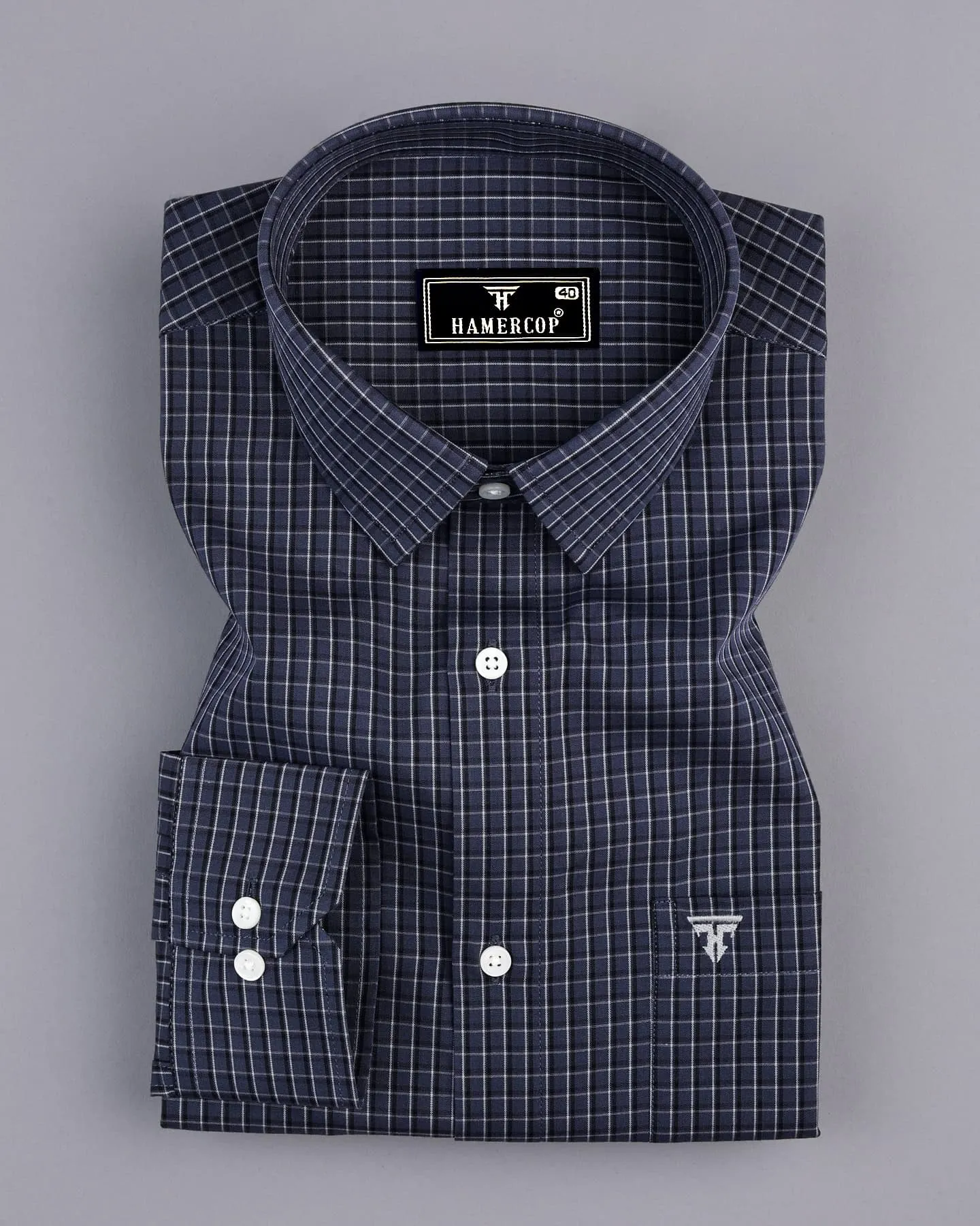 Bowdan Gray With White Check Formal Cotton Shirt