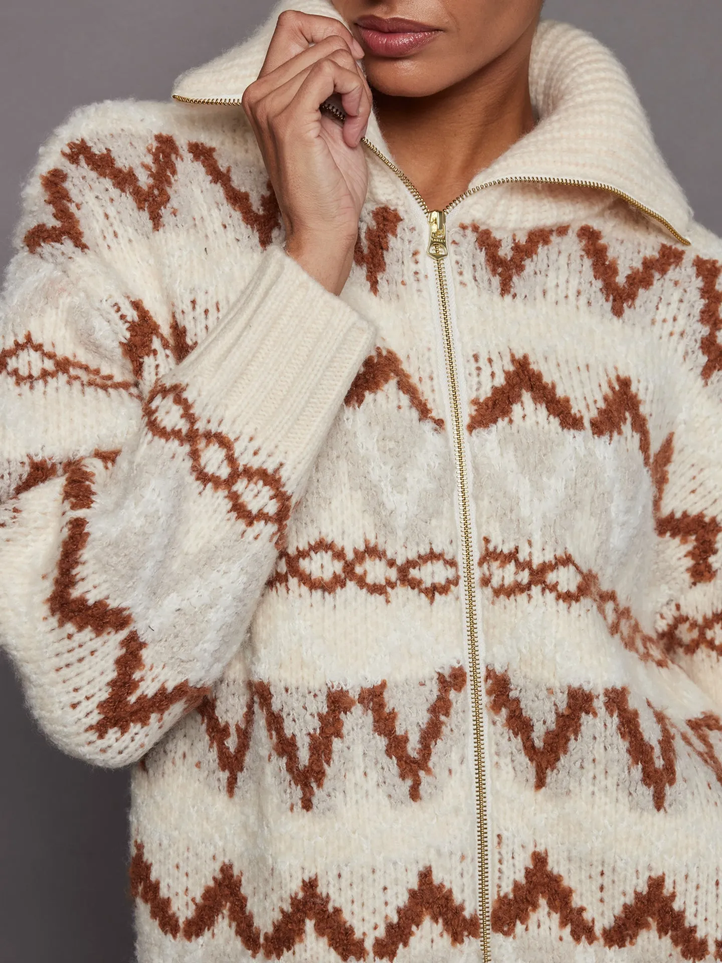 Cozy Brooke Fairisle Knit Jacket - Whitecap Mountain Pattern