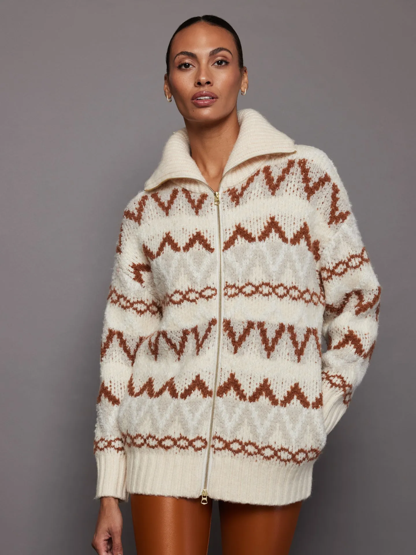 Cozy Brooke Fairisle Knit Jacket - Whitecap Mountain Pattern