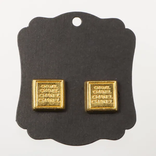 Chanel 1999 Made Square Logo Pierced Earrings