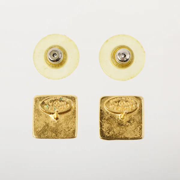 Chanel 1999 Made Square Logo Pierced Earrings