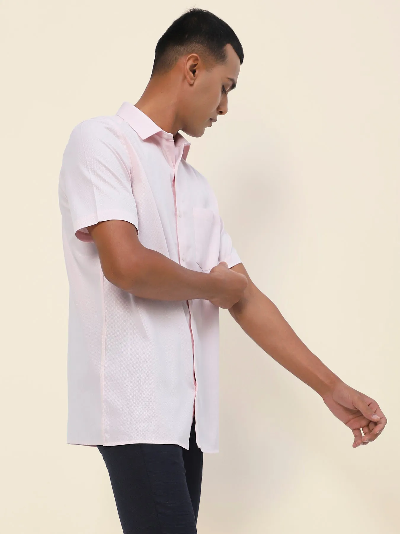 Cotton Pink Dobby Half Sleeve Formal Shirt