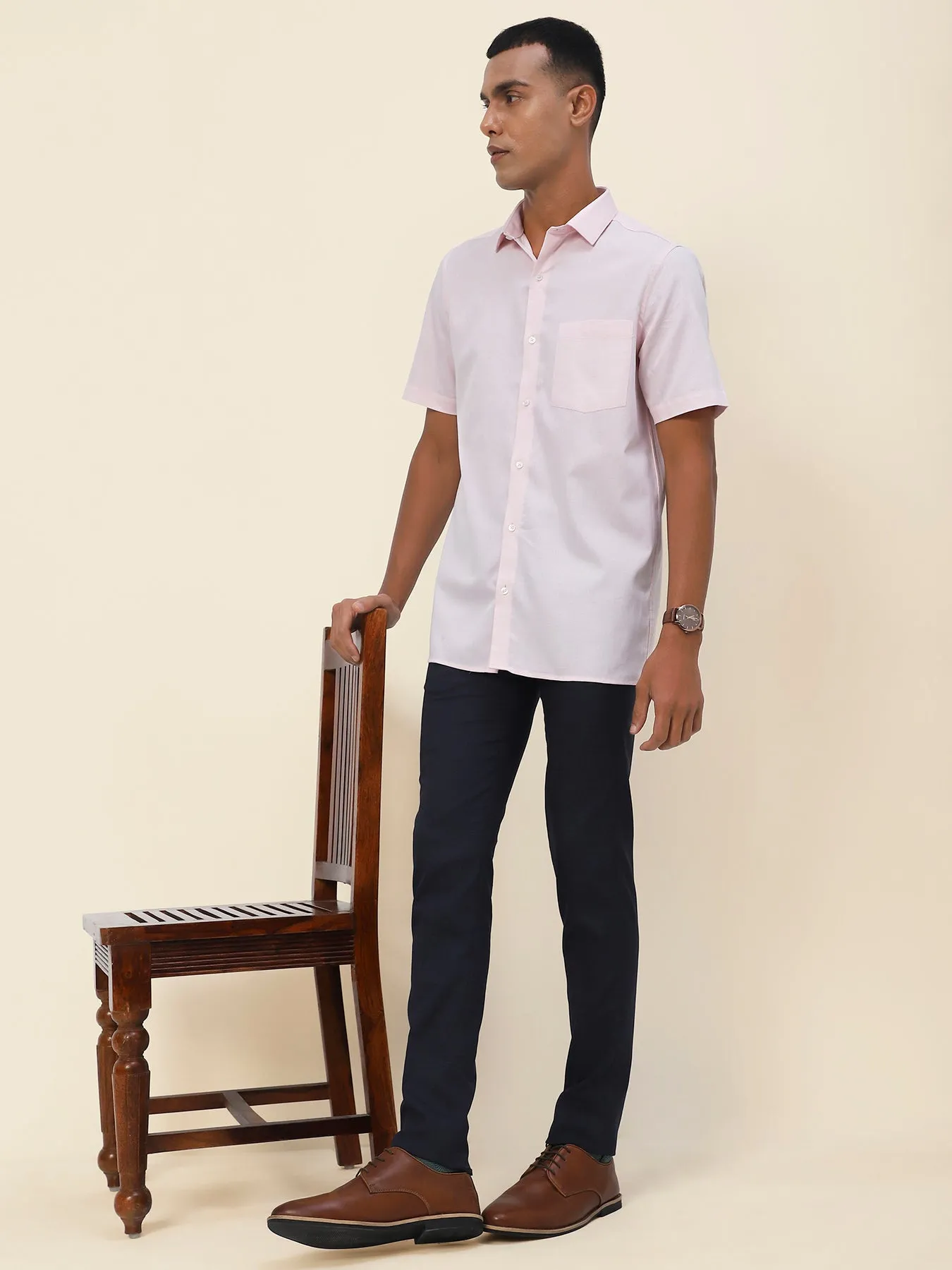 Cotton Pink Dobby Half Sleeve Formal Shirt