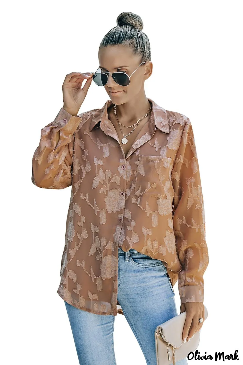 Deanwangkt - Brown floral textured shirt with collar and collar