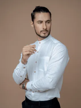 Formal Full Sleeves Linen Shirt With Mandarin Collar