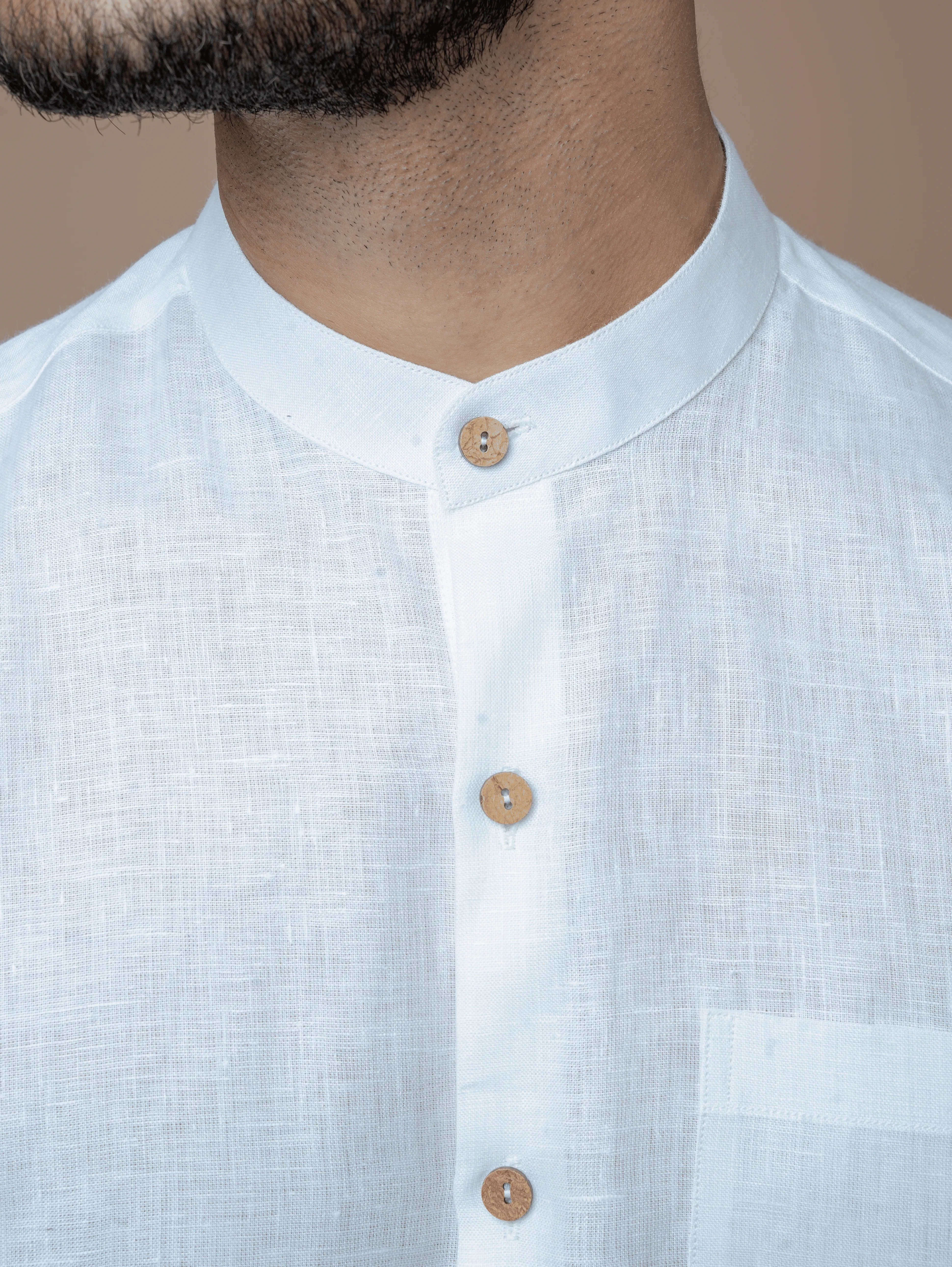 Formal Full Sleeves Linen Shirt With Mandarin Collar