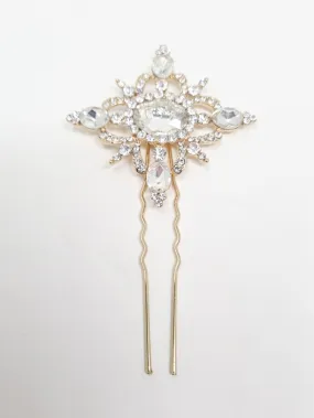 Gold Crystal Diamanté Vintage Style Hair Pin