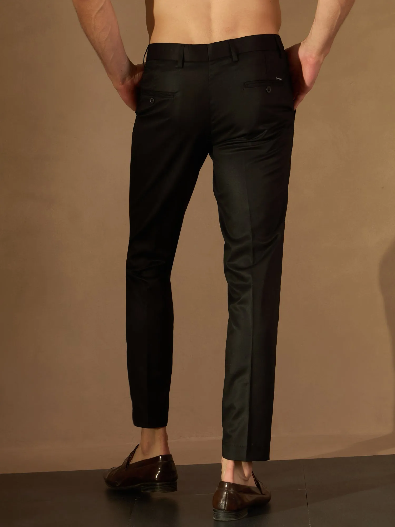 Men Black Smart Tapered Fit Formal Trousers