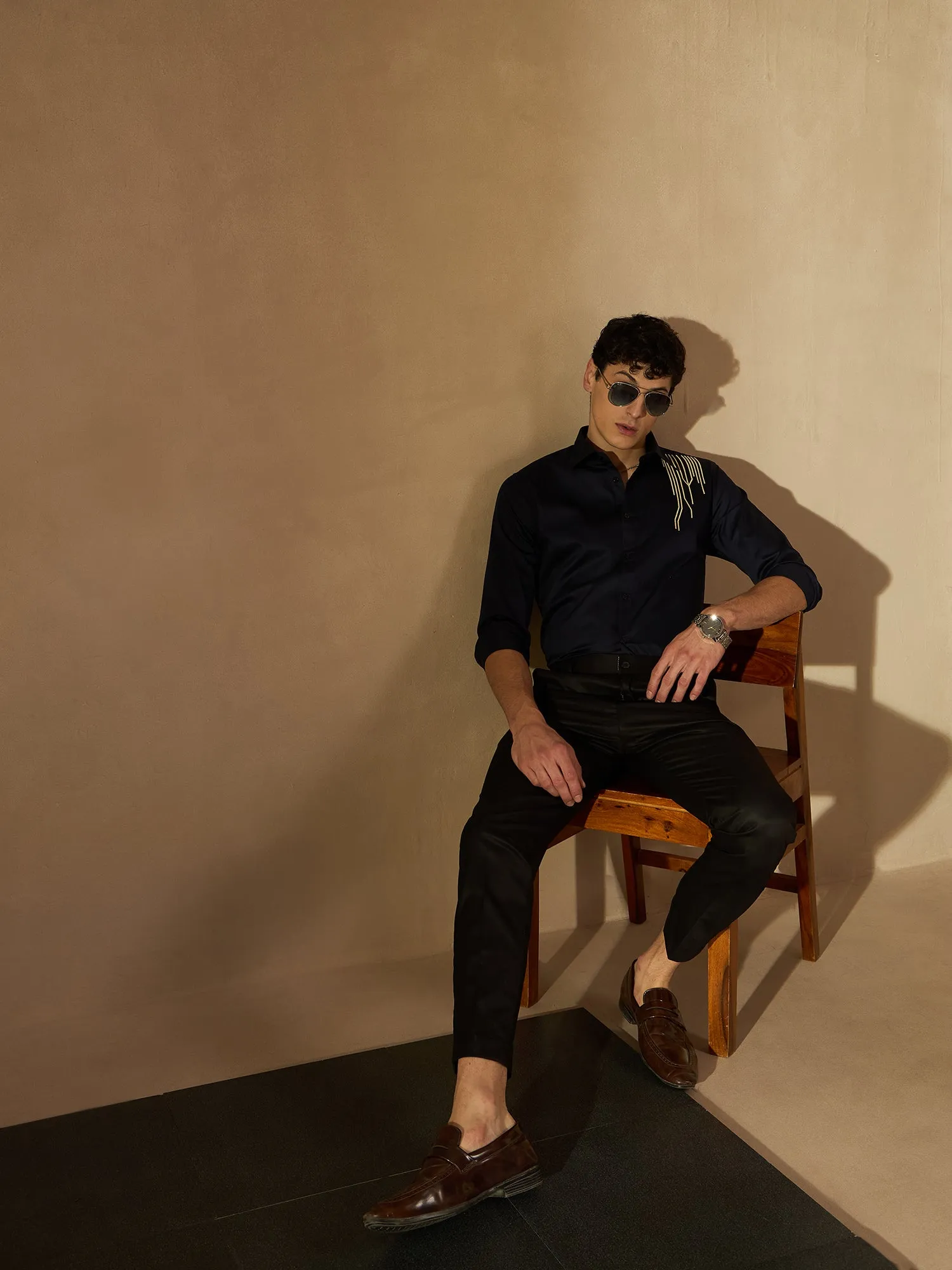 Men Black Smart Tapered Fit Formal Trousers