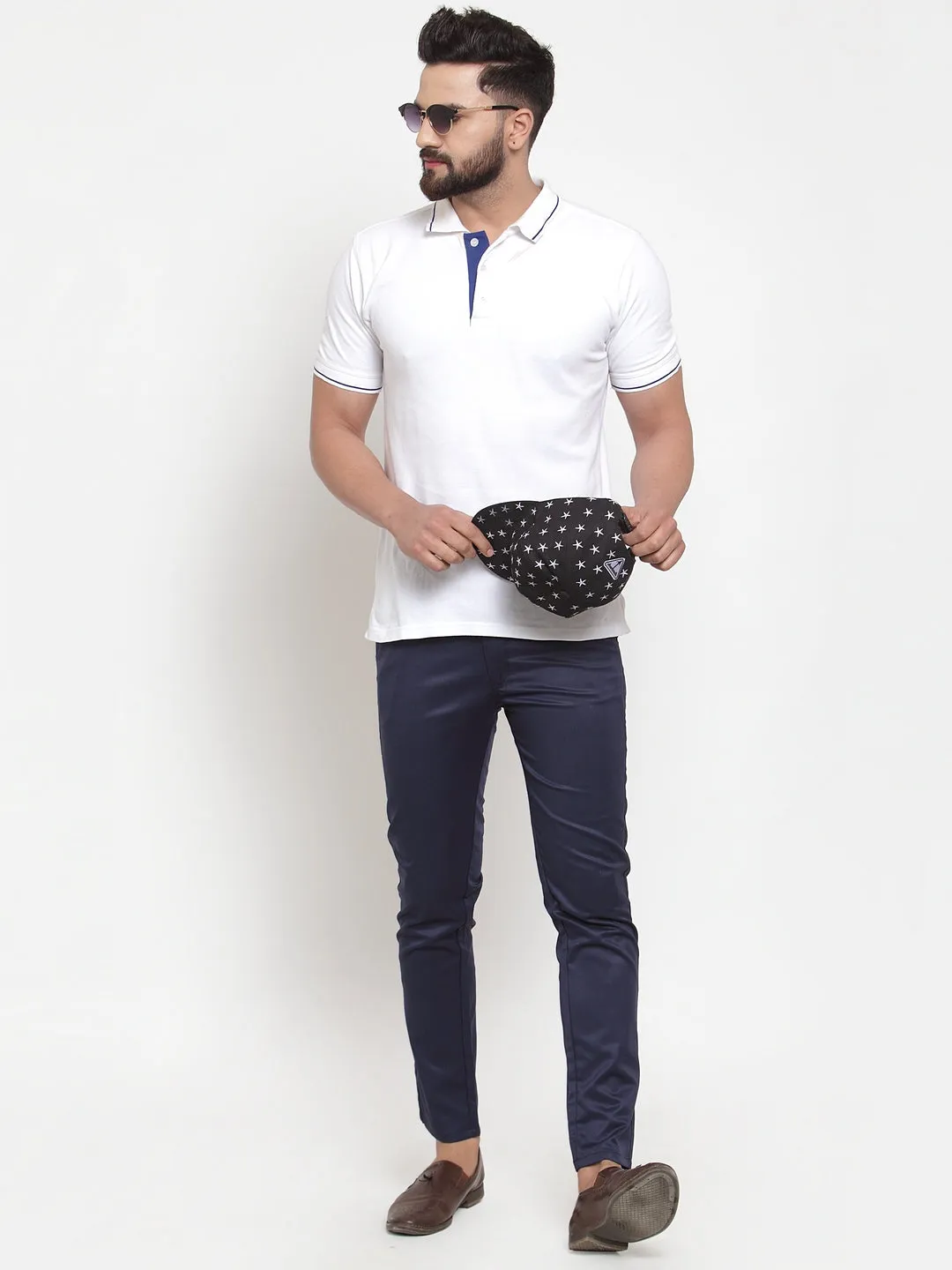 Men's Navy Solid Formal Trousers ( FGP 253Navy ) - Jainish