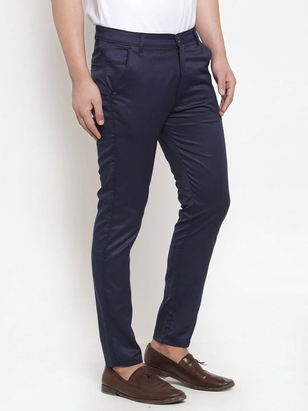 Men's Navy Solid Formal Trousers ( FGP 253Navy ) - Jainish