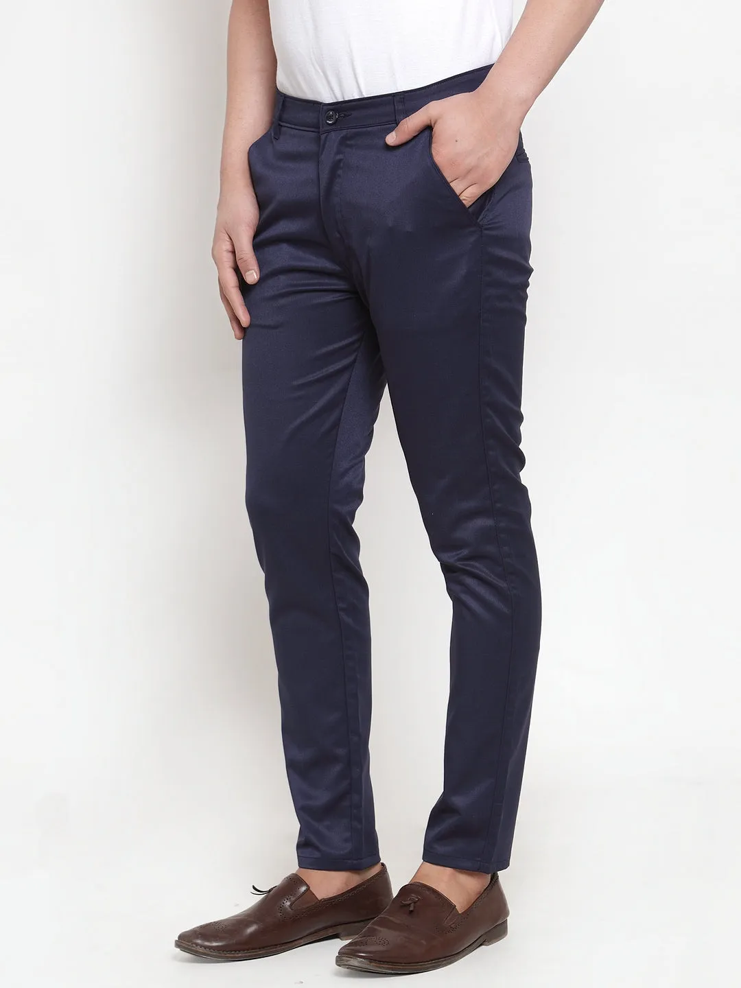 Men's Navy Solid Formal Trousers ( FGP 253Navy ) - Jainish