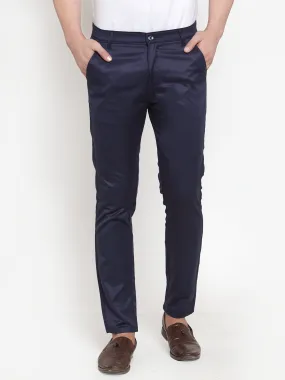 Men's Navy Solid Formal Trousers ( FGP 253Navy ) - Jainish
