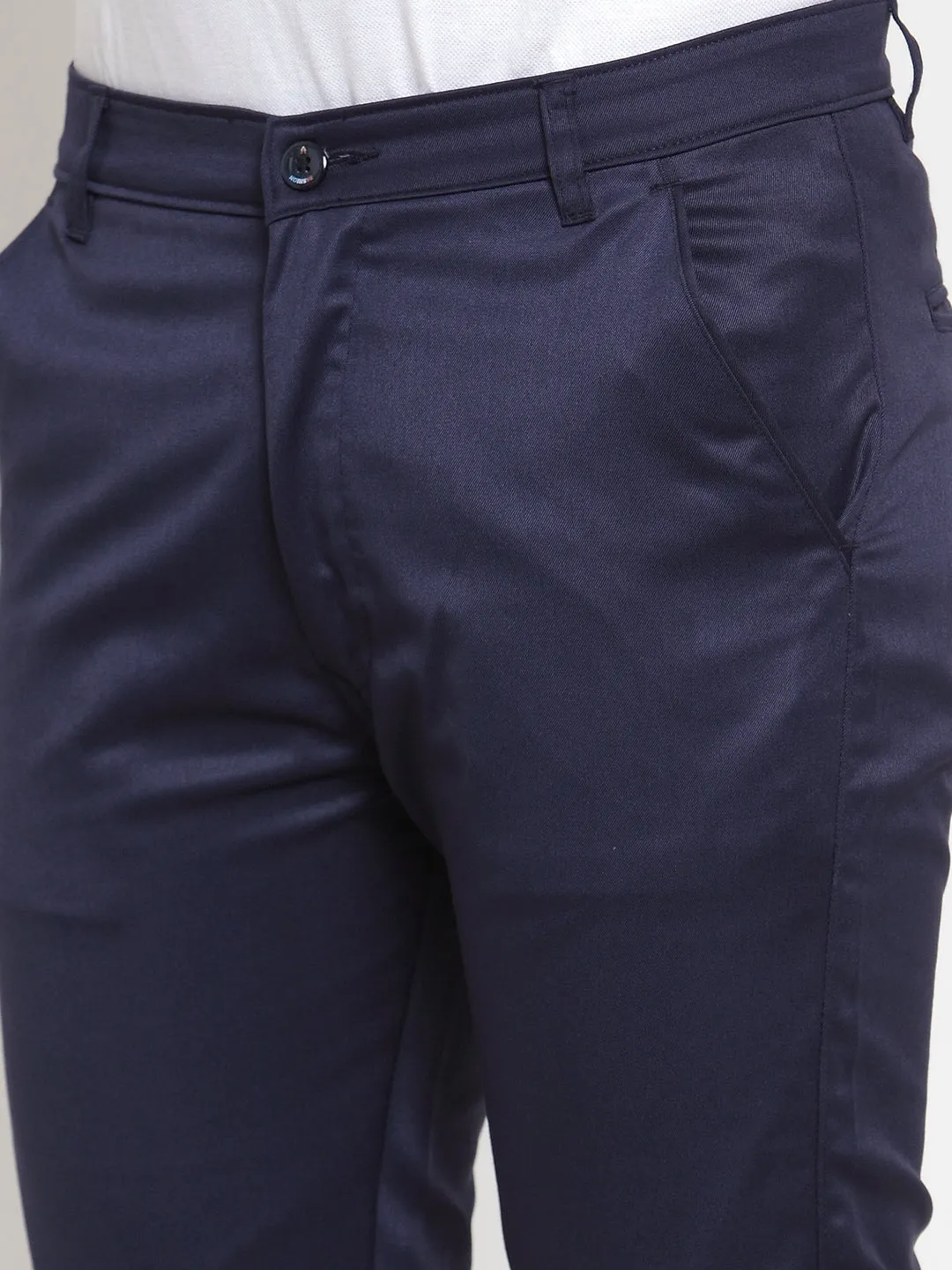 Men's Navy Solid Formal Trousers ( FGP 253Navy ) - Jainish