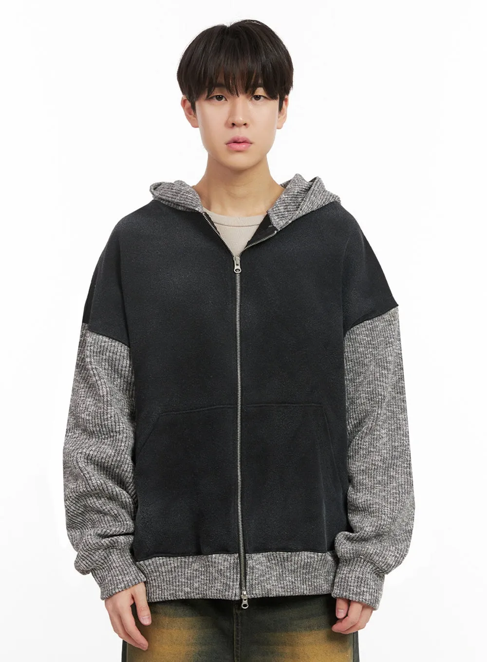 Men's Two-Tone Fleece-Lined Zip-Up Hoodie IJ517