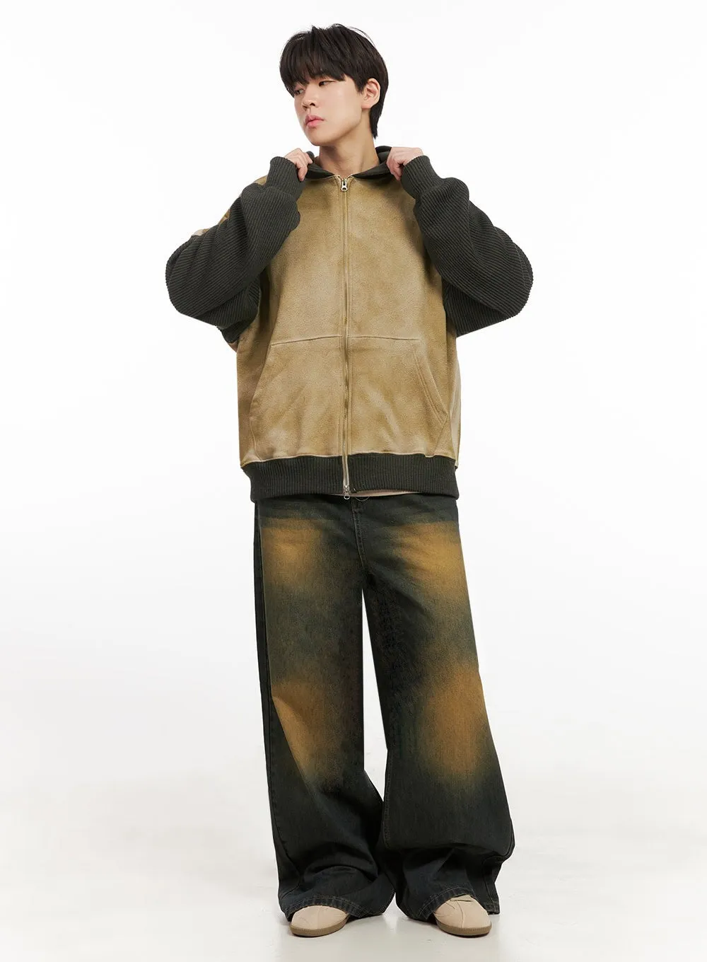 Men's Two-Tone Fleece-Lined Zip-Up Hoodie IJ517