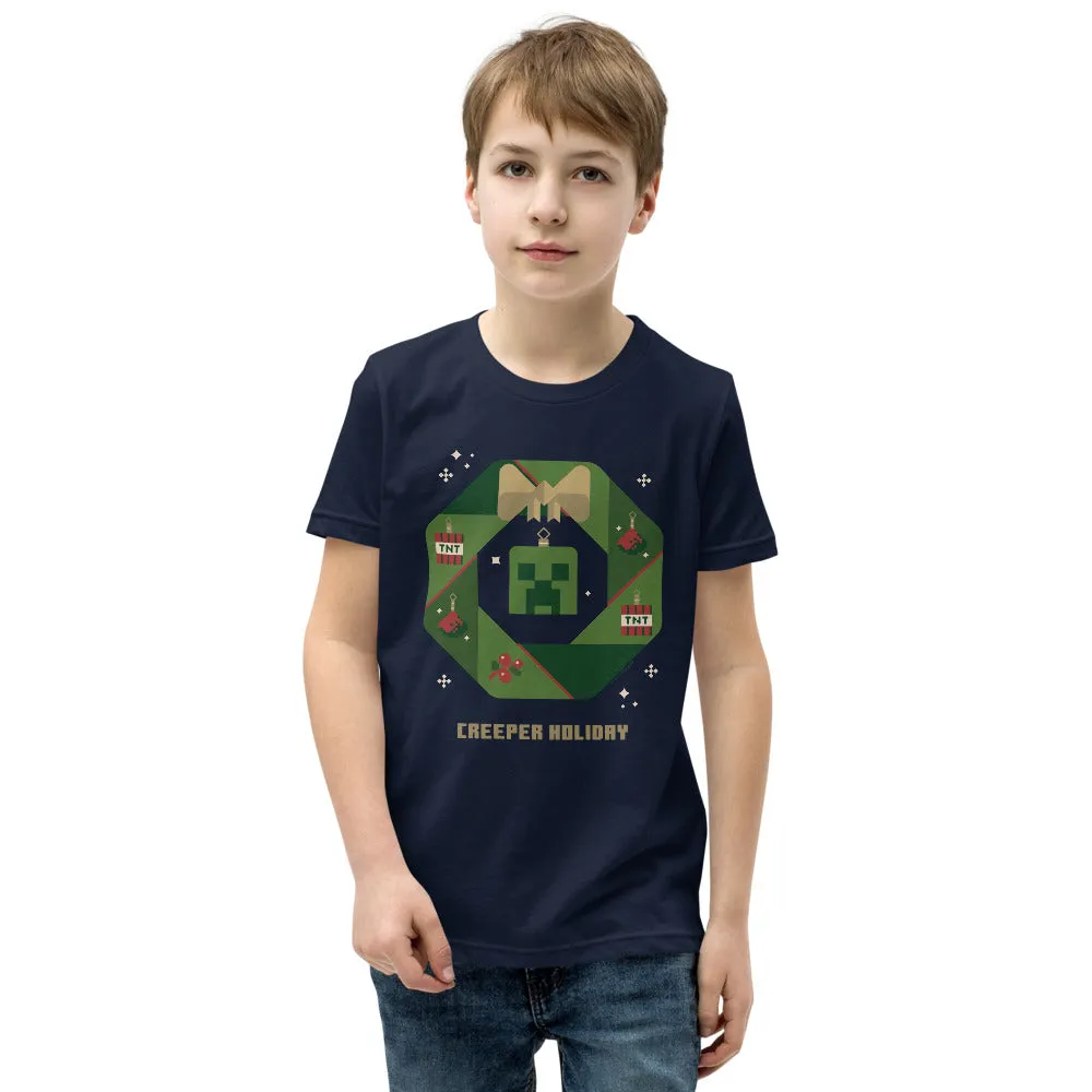 Minecraft Creeper Holiday Wreath Kids T-Shirt