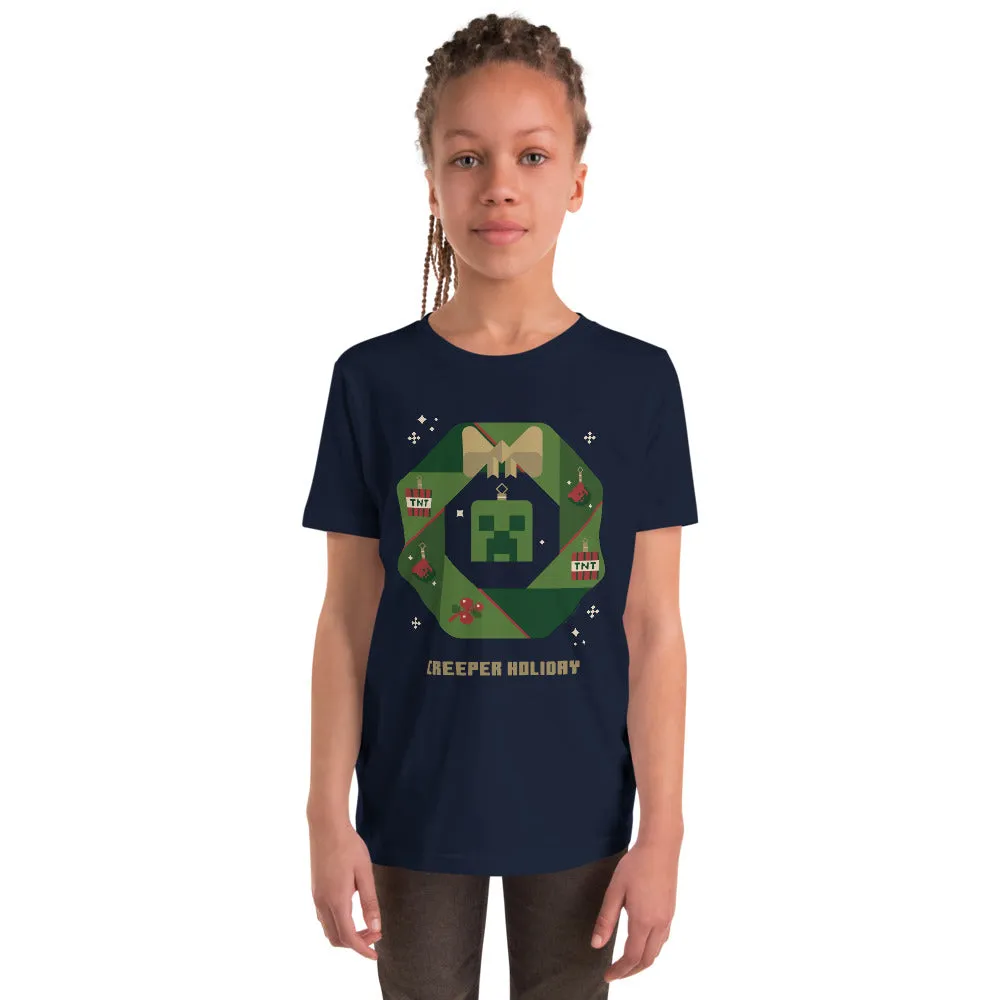 Minecraft Creeper Holiday Wreath Kids T-Shirt