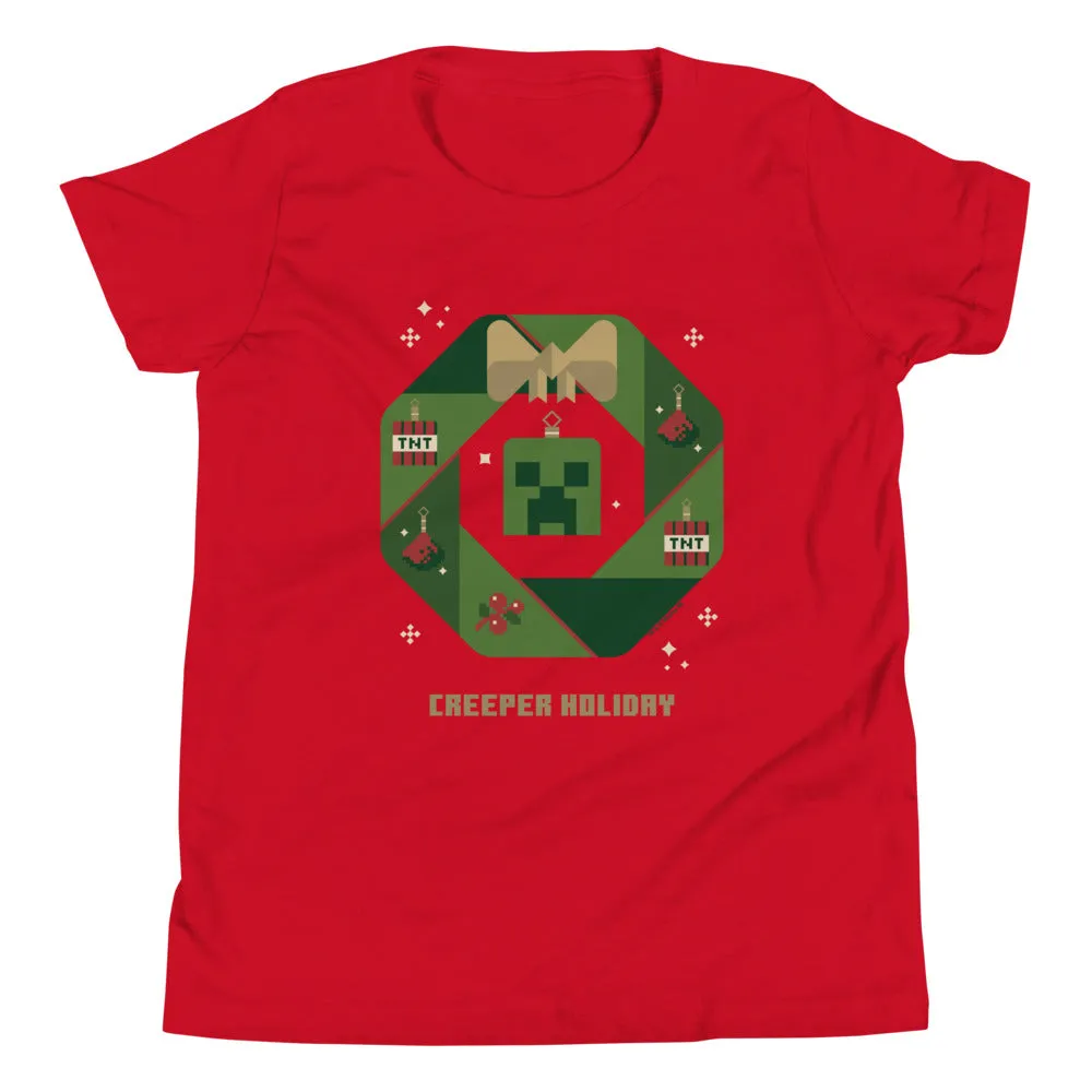 Minecraft Creeper Holiday Wreath Kids T-Shirt