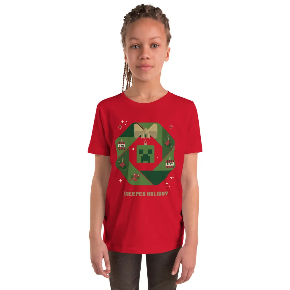 Minecraft Creeper Holiday Wreath Kids T-Shirt