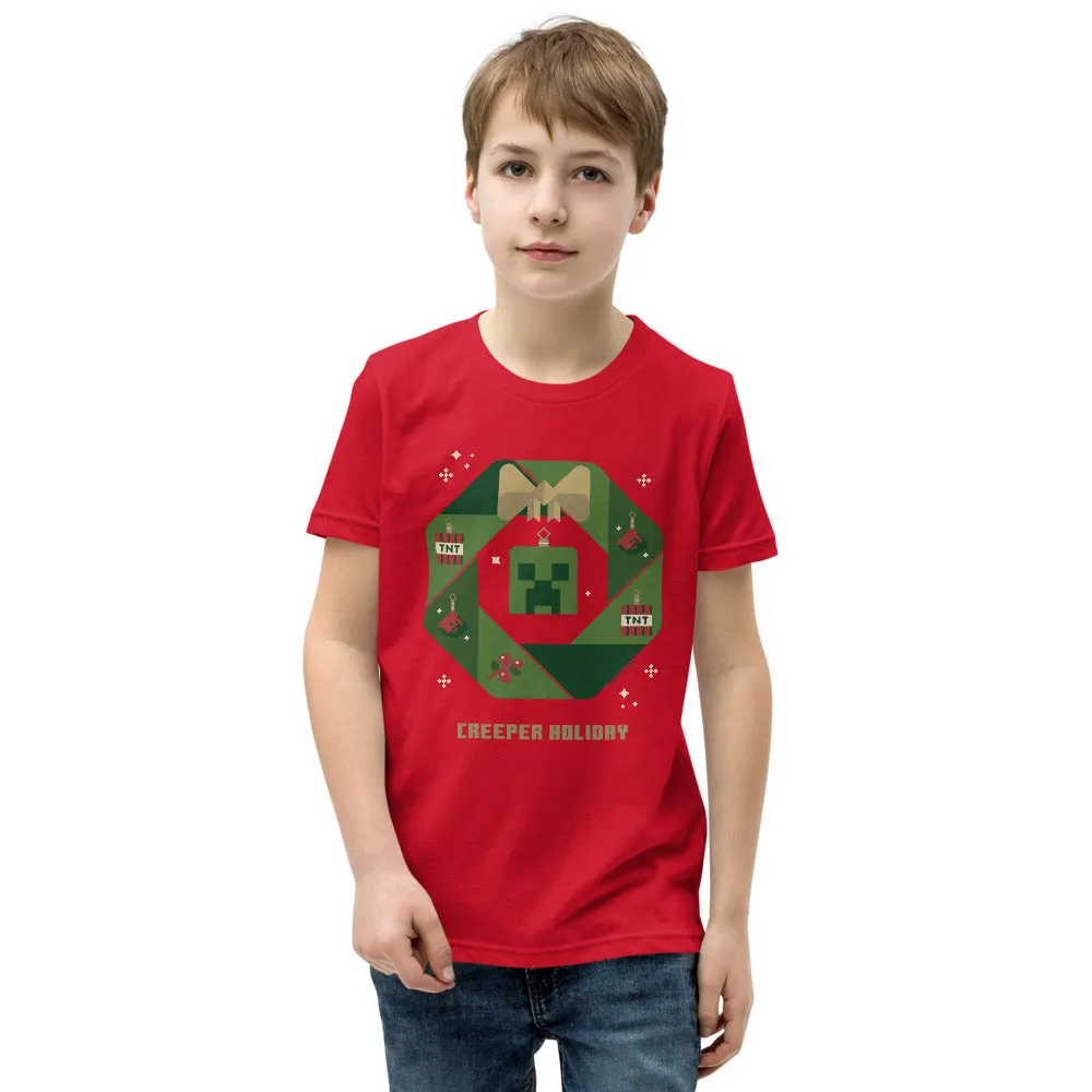 Minecraft Creeper Holiday Wreath Kids T-Shirt