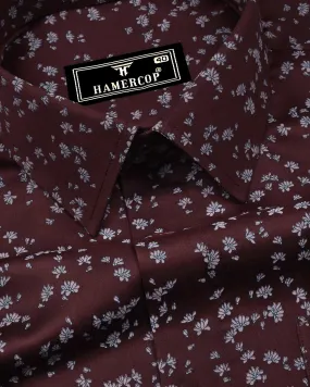 Russet Brown With Pink Printed Satin Cotton Shirt