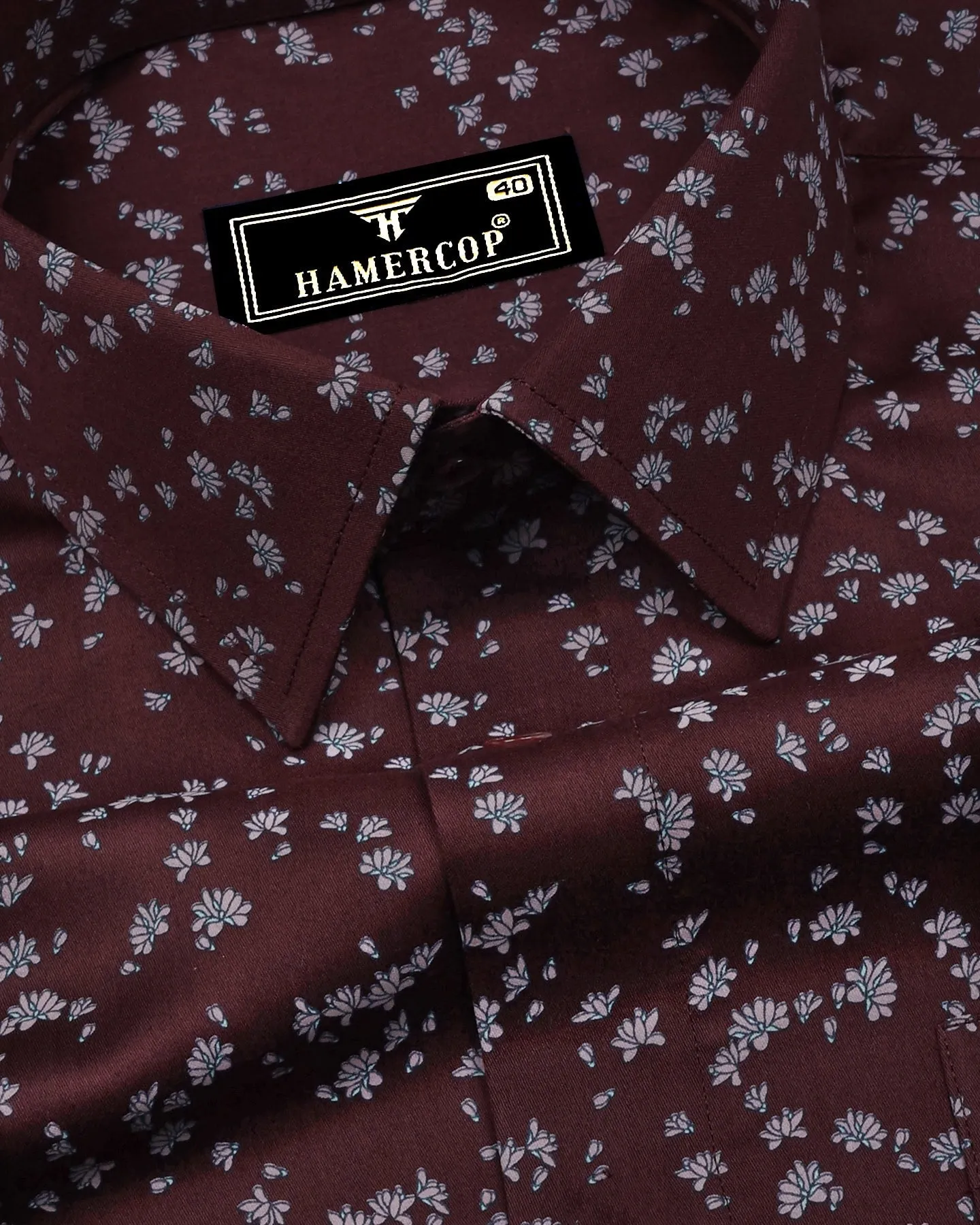 Russet Brown With Pink Printed Satin Cotton Shirt