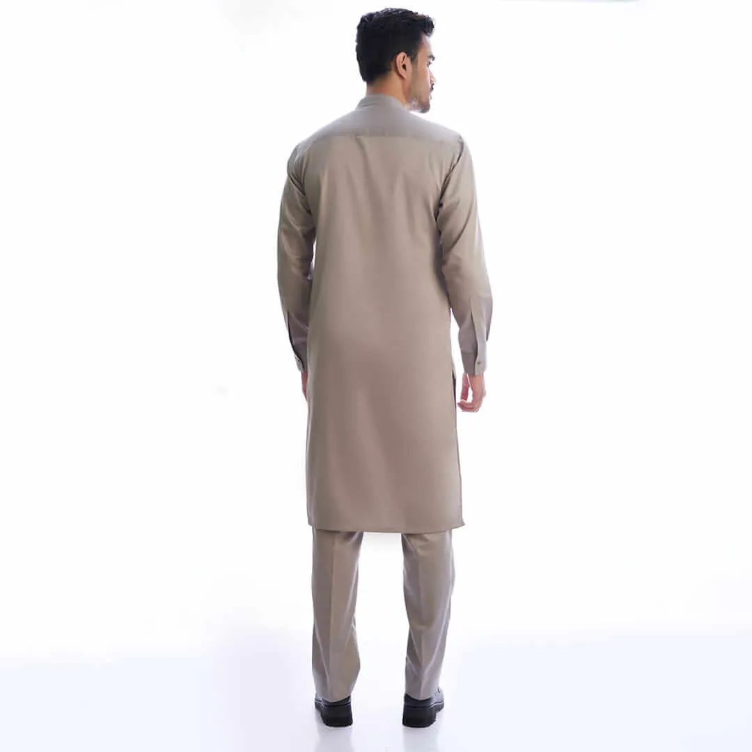Silver Grey Supima Cotton-Satin Form Fitted Kurta & Drawstring Trousers