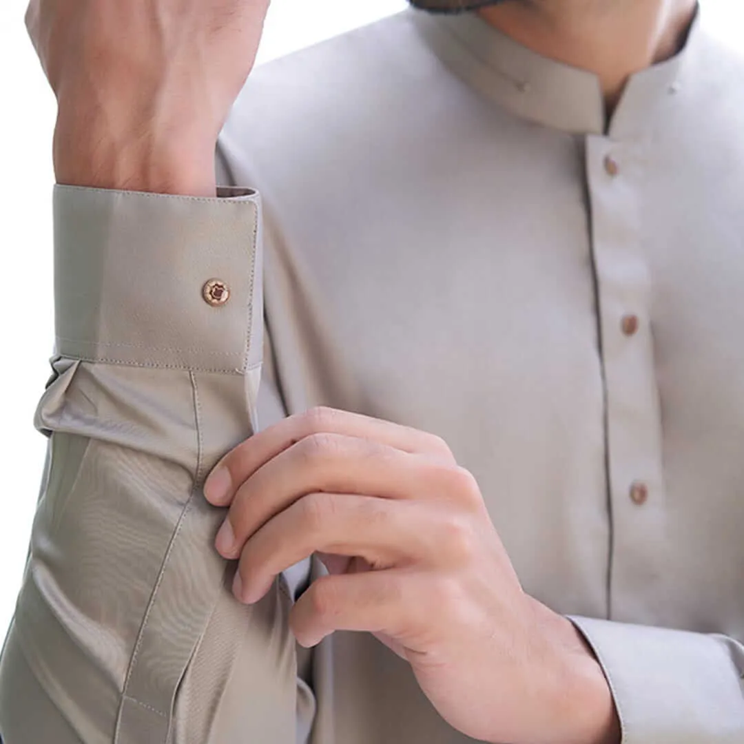Silver Grey Supima Cotton-Satin Form Fitted Kurta & Drawstring Trousers