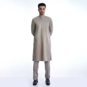 Silver Grey Supima Cotton-Satin Form Fitted Kurta & Drawstring Trousers