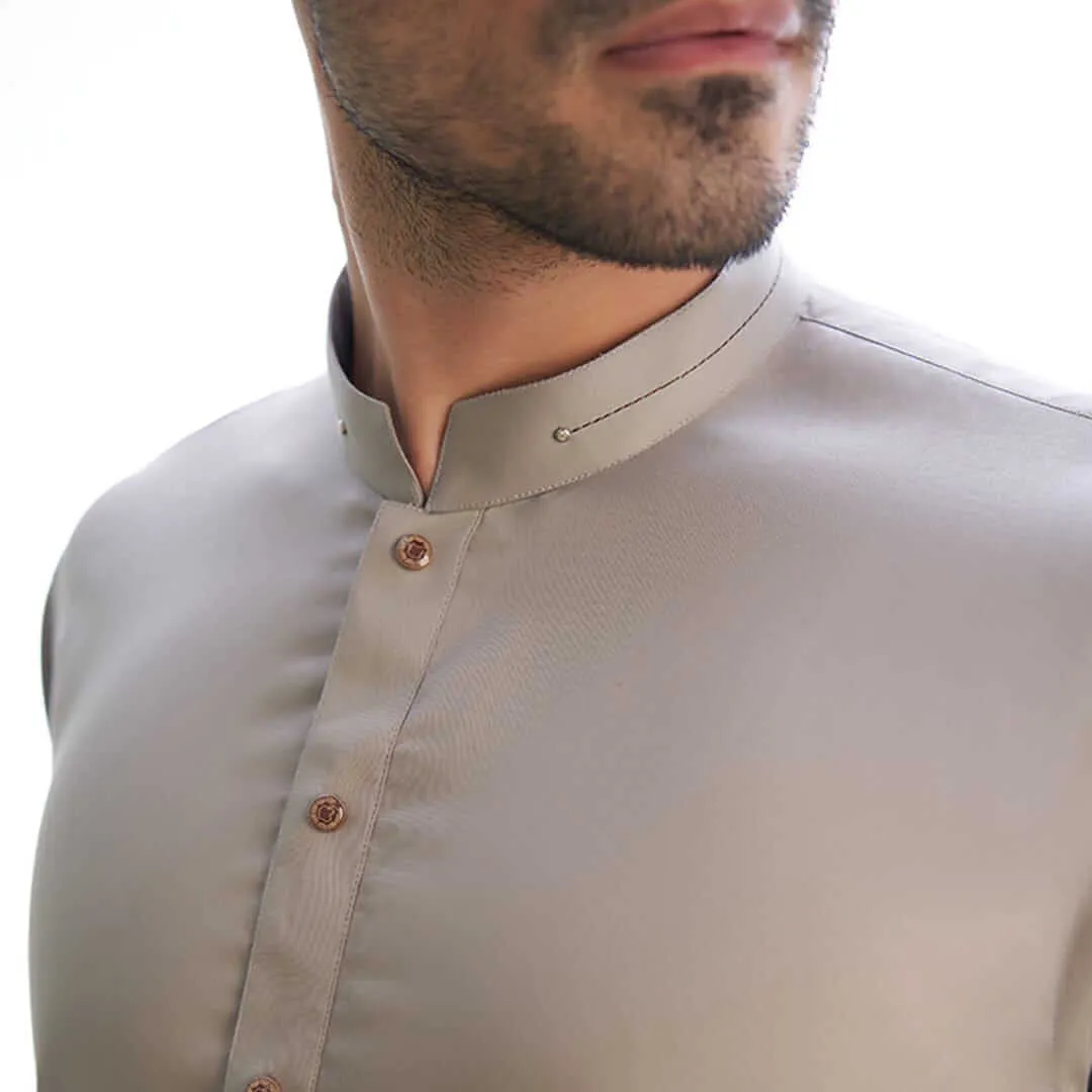 Silver Grey Supima Cotton-Satin Form Fitted Kurta & Drawstring Trousers