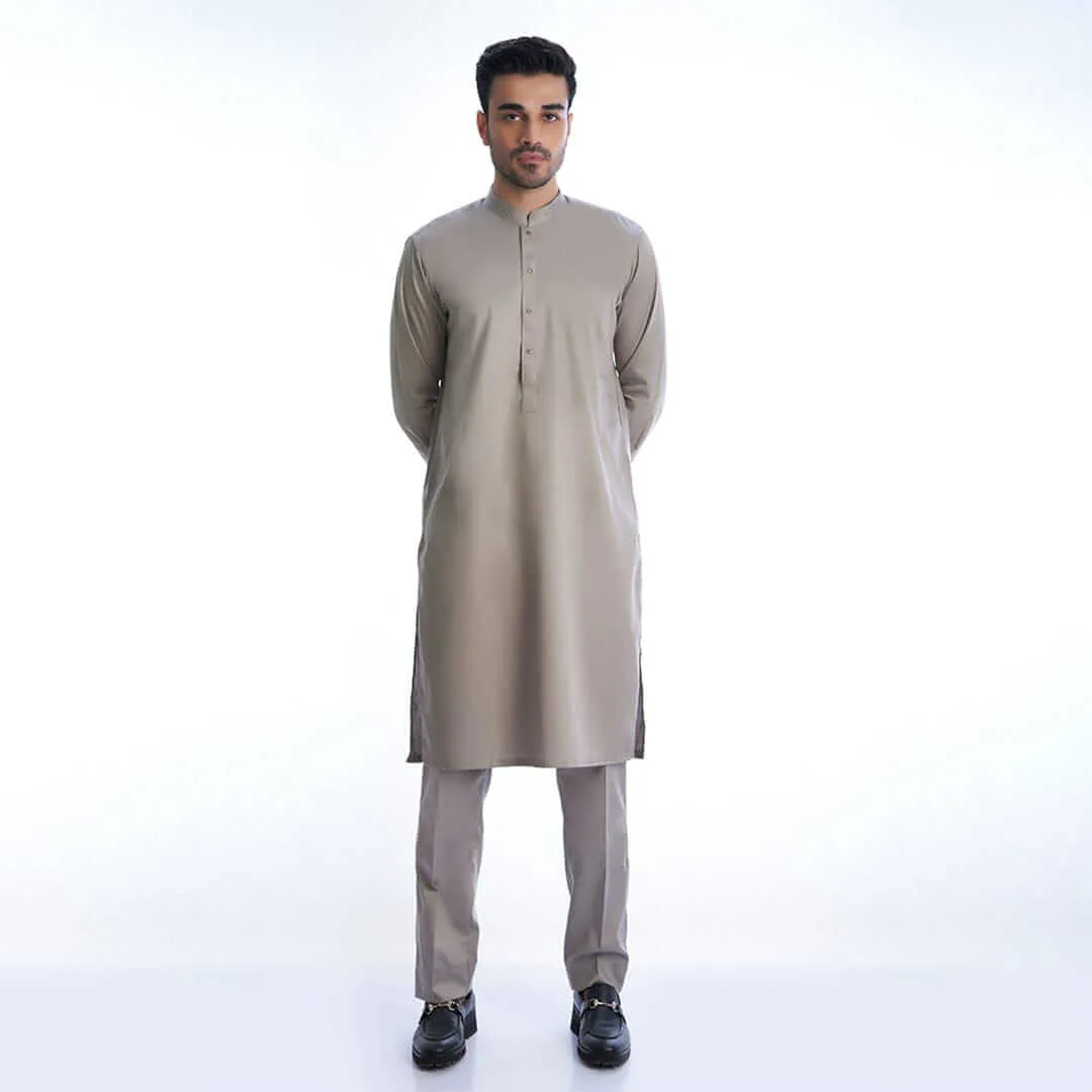 Silver Grey Supima Cotton-Satin Form Fitted Kurta & Drawstring Trousers