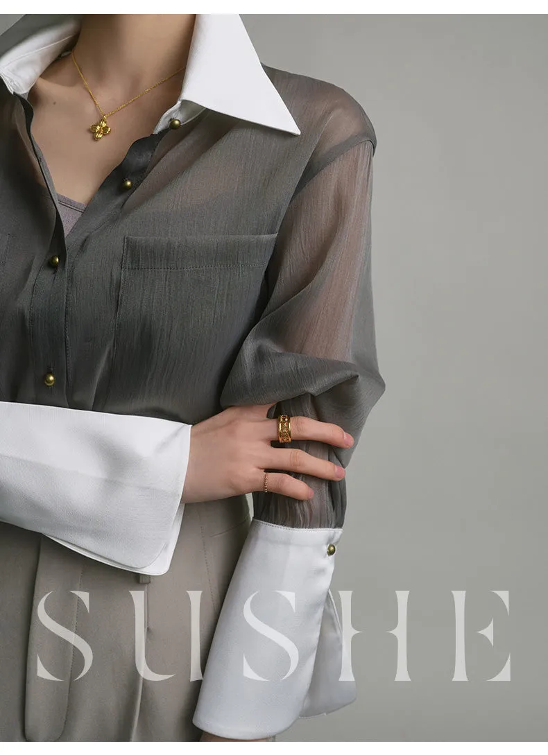 SUSHE  2023 early spring gray retro loose shirt - Cariyt