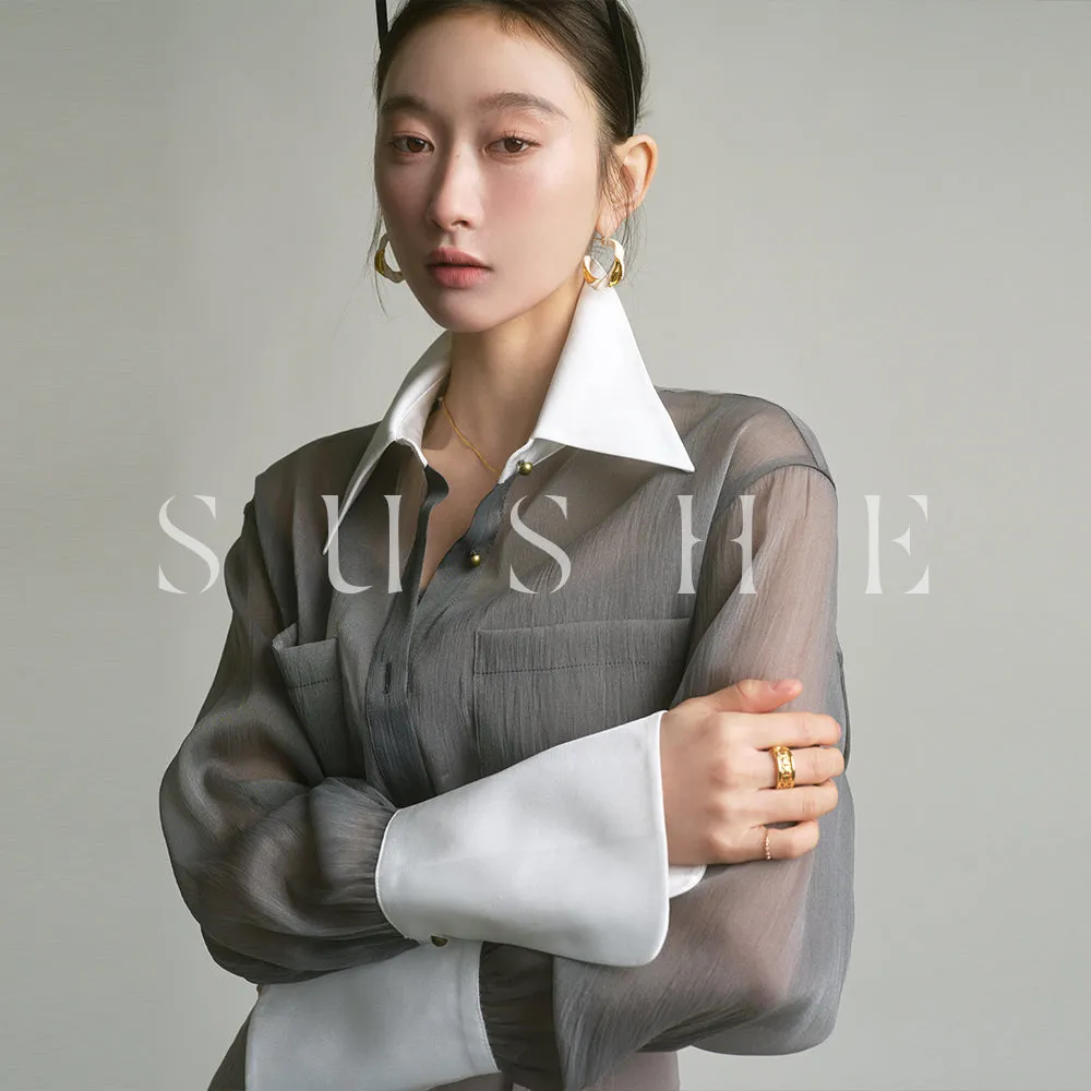 SUSHE  2023 early spring gray retro loose shirt - Cariyt