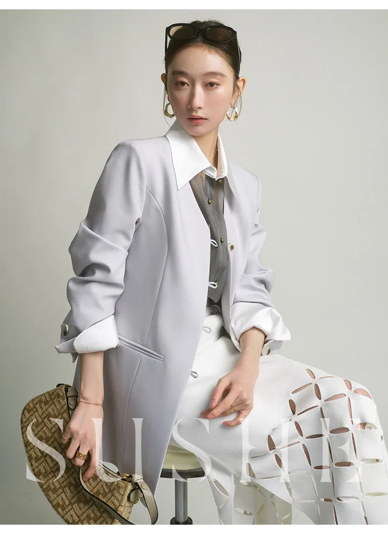 SUSHE  2023 early spring gray retro loose shirt - Cariyt