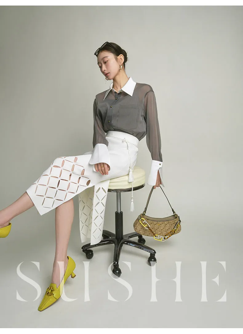 SUSHE  2023 early spring gray retro loose shirt - Cariyt